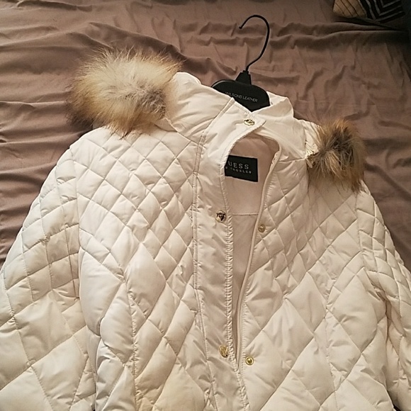 Guess Jackets & Coats Guess White Faux Fur Puffer Coat Poshmark